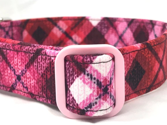 Hot Pink Plaid Dog Collar For Girl - XS Small Medium Large XL
