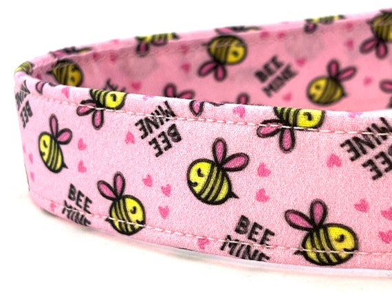 Pink Valentine's Day Dog Collar for Girl -  Bee Mine