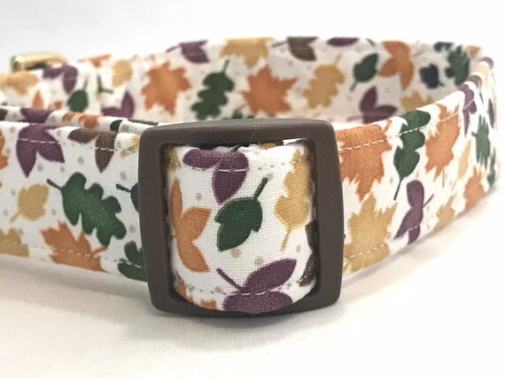 Fall Dog Collar for Boy Girl- Autumn Leaves on White - Xsmall Small Medium Large XL