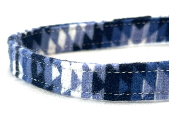 Aztec Blue Tribal Cat Collar for Boy, Girl - Soft Flannel - Southwestern Style - Breakaway 3/8"