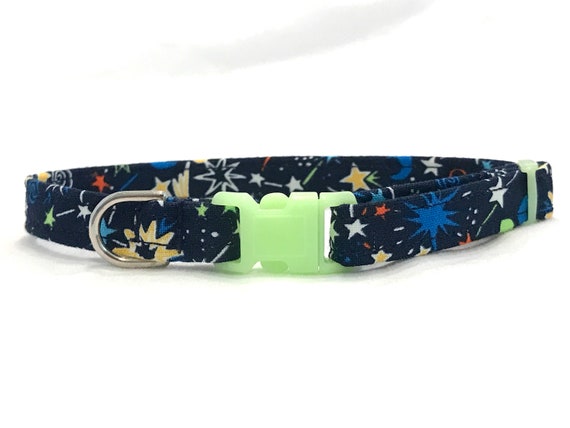 Glow in the Dark Cat Collar - Navy Star Galaxy - Breakaway