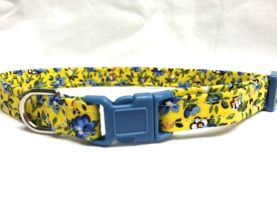 Yellow Blue Flowers Cat Collar for Girl Boy - Breakaway