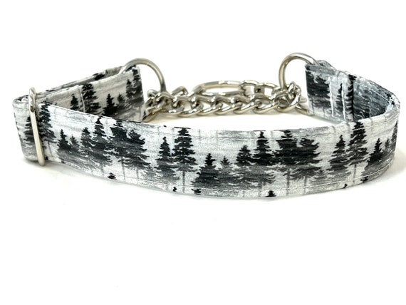 Chain Martingale Dog Collar 1" Wide - Trees in Woodland Forest - Rose Gold, Antique Brass, Gunmetal