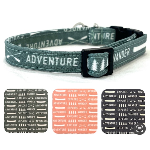Cat Collar for Boy, Girl - Breakaway- Trees, Nature, Hiking, Camping, Boating, Explore, Wander, Adventure -Green