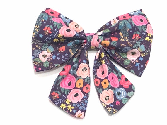 Sailor Bow Tie - Retro Flowers - Dark Plum