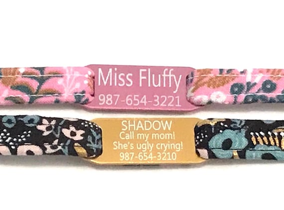 Rifle Paper Co Personalized Breakaway Cat Collar - Engraved ID Tag - Pink, Black Floral Prints