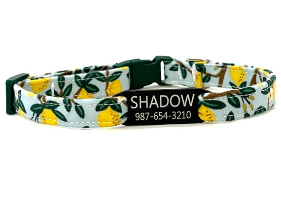 Gift for Cat - Personalized Breakaway Cat Collar - Rifle Paper Co. - OPTIONAL Colored Slide-On Engraved ID Tag - 3/8" - Lemon Trees