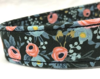 Rifle Paper Co. Dog Collar  - Black and Pink Retro Flowers