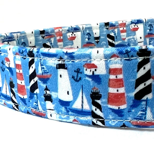 Nautical Dog Collar for Boy, Girl - Lighthouses, Sailboats and Anchors