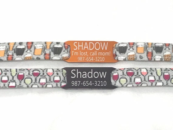 Personalized Cat Collar with Slide On ID Tag - Breakaway - Beer and Wine