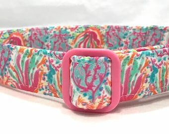 Beach Dog Collar for Girl -  Tropical Coral Vacation