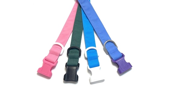 All-Weather Recycled Canvas Dog Collar- Fade-Resistant, Plastic Hardware Option - Sturdy Solid-Colored Canvas