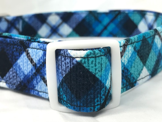 Plaid Dog Collar for Boy, Girl - Preppy Blue Aqua