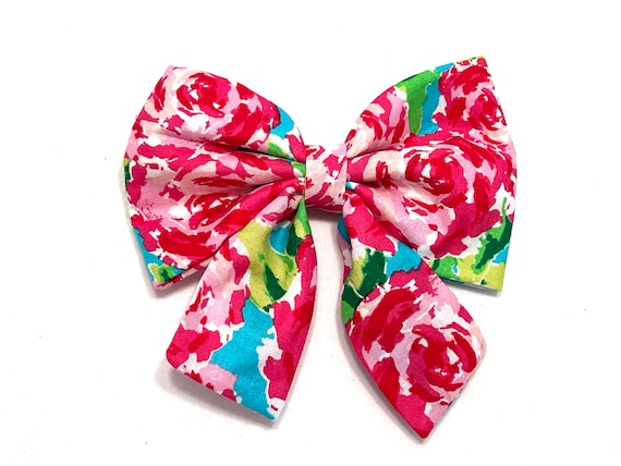 Sailor Bow Tie - Preppy Floral Floral - Pink Aqua Roses
