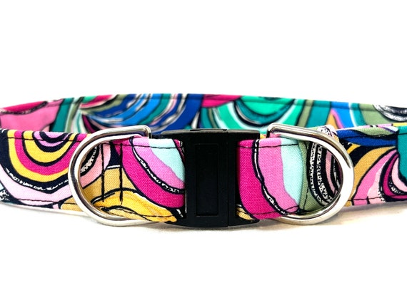 BREAKAWAY Dog Collar for Boy, Girl -  Safety - Boho Psychedelic Pink and Aqua Swirls - Philip Jacobs