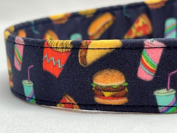 Fun Dog Collar for Boy Girl -  Junk Food - Hamburgers - Fries - Tacos
