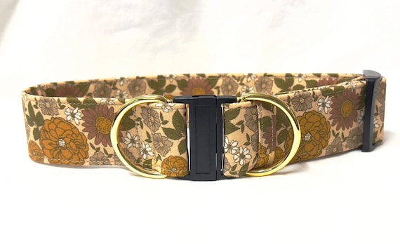 BREAKAWAY Dog Collar for Boy, Girl - Safety- Tan Floral Fabric