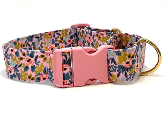 Buckle Martingale Dog Collar for Girl -Rifle Paper Co - Pink Metallic Gold