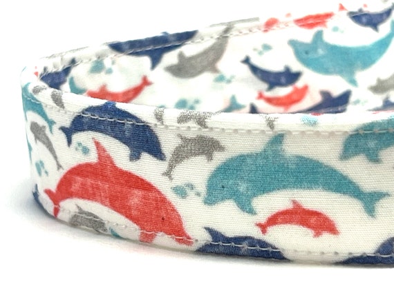 Dolphins Dog Collar for Girl Boy - Nautical Ocean - Summer Beach