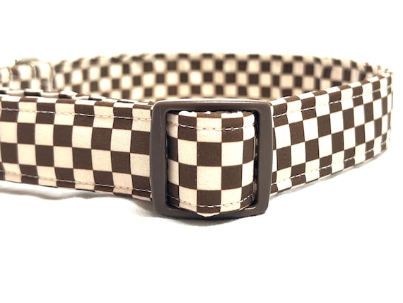 Brown and Cream Check Dog Collar - Racing Style
