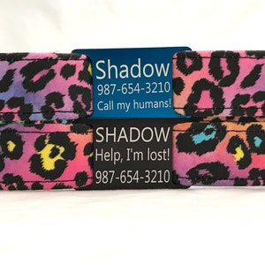 Personalized Dog Collar with Slide On ID Tag - Rainbow Leopard, Cheetah Print