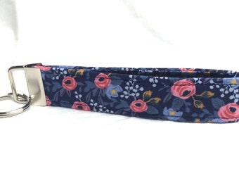 Rifle Paper Co. Key Fob - Les Fleurs Fabric - Blue Rosa Floral Navy