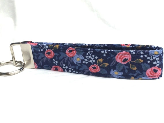 Rifle Paper Co. Key Fob - Les Fleurs Fabric - Blue Rosa Floral Navy