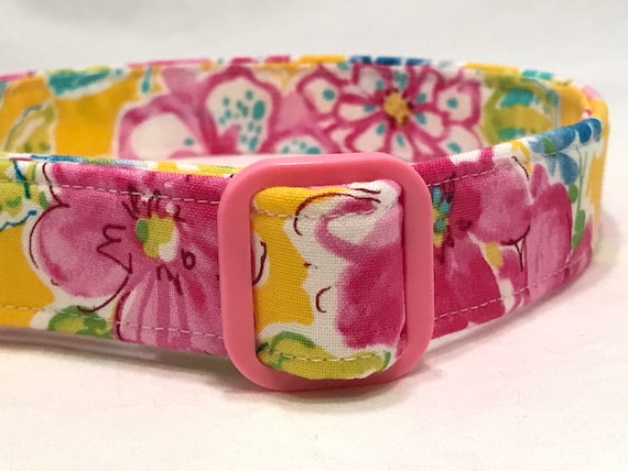 Summer Dog Collar for Girl - Tropical Pink Yellow Flowers