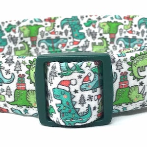 Christmas Dog Collar for Boy Girl - Dinosaurs Wearing Christmas Hats
