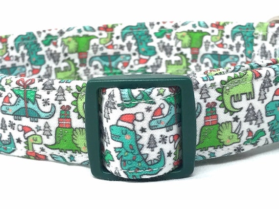 Christmas Dog Collar for Boy Girl - Dinosaurs Wearing Christmas Hats