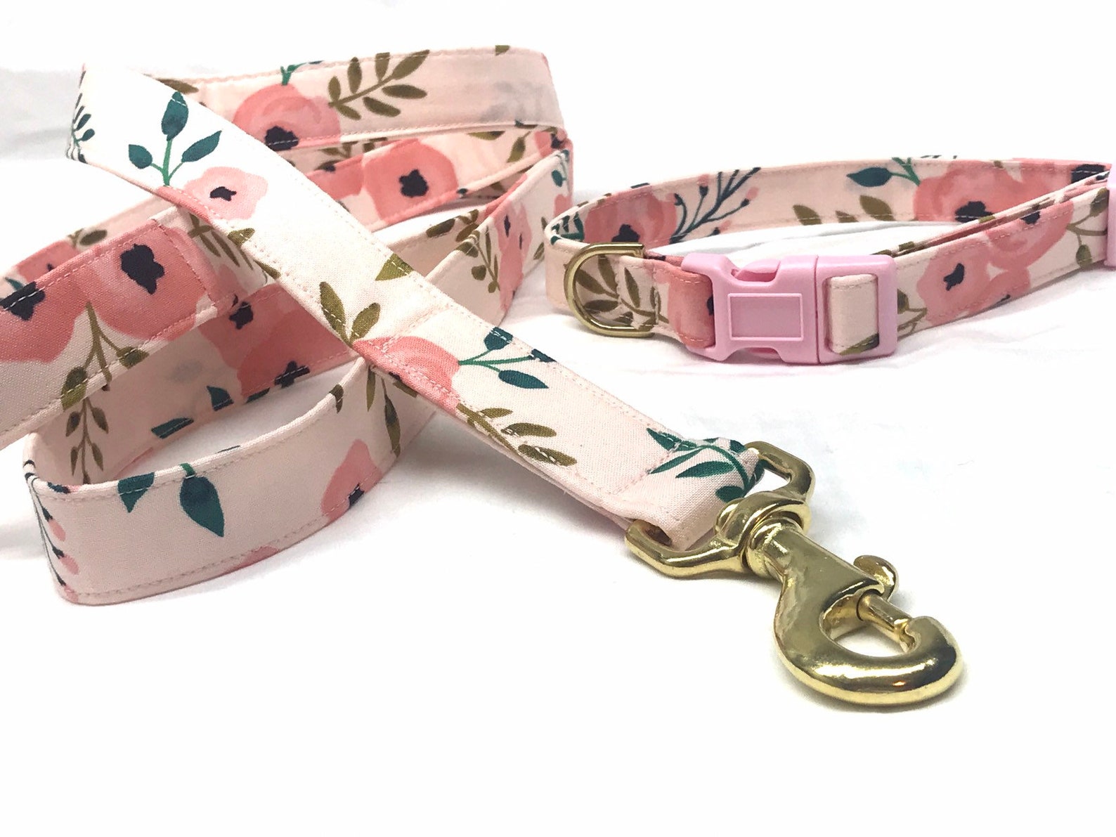 Dog Collar Leash Set for Girl Peach Flowers Etsy