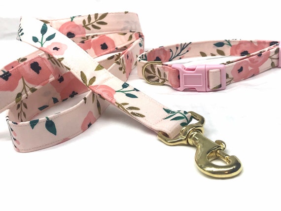 Dog Collar Leash Set for Girl - Peach Flowers
