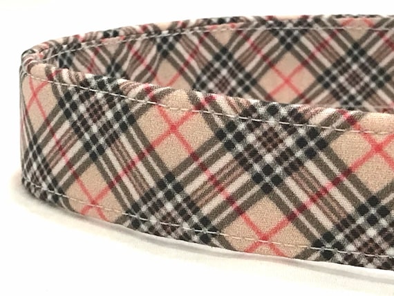 Plaid Dog Collar - Tan, Red, Black - Xsmall Small Medium Large XL
