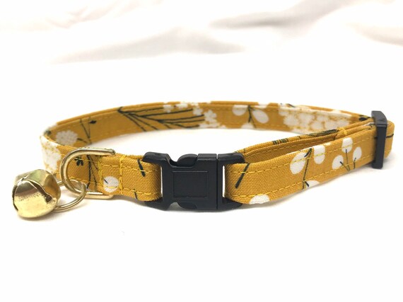 Fall Cat Collar for Boy, Girl - Breakaway- Mustard Floral Fabric