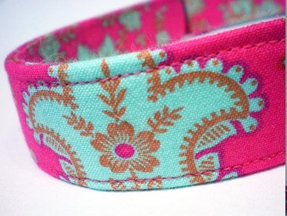 Summer Dog Collar for Girl - Hot Pink Aqua Floral - Jennifer Paganelli