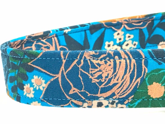 Dog Collar for Girl, Boy - Rose Gold and Blue Flowers