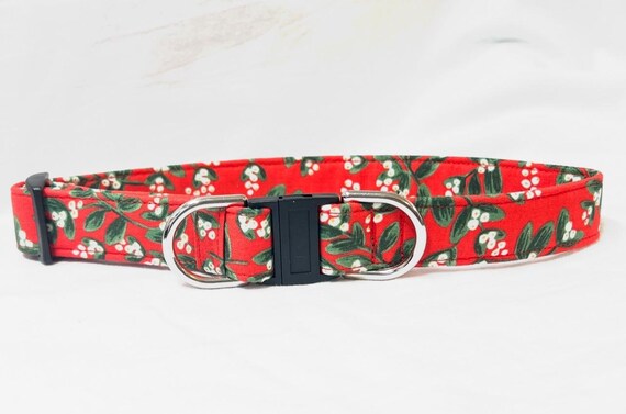 Christmas BREAKAWAY Dog Collar for Boy, Girl - Rifle Paper Co Holly Mistletoe - Safety