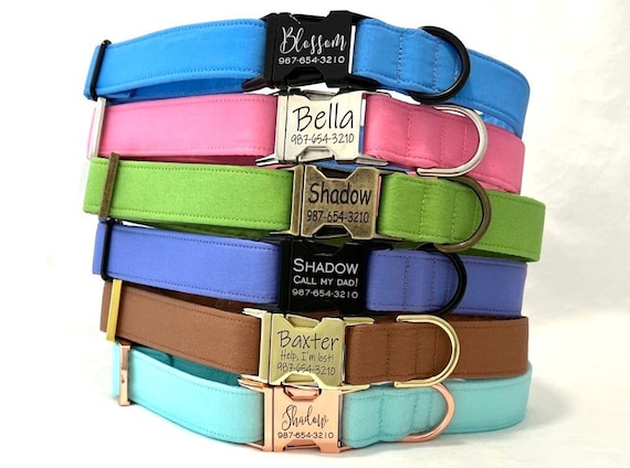 Personalized Dog Collar for Boy, Girl - Plain Solid Colors - Laser Engraved Buckle