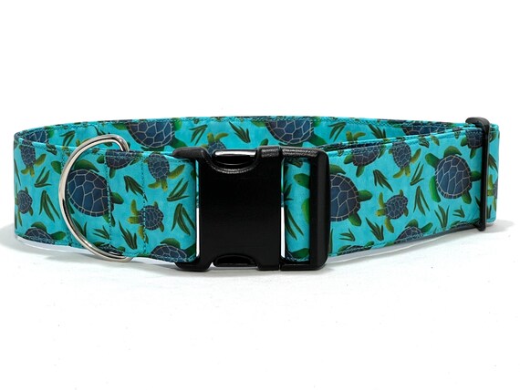 Big Dog 1.5"or 2" Inch Wide Collar - Sea Turtles - Nautical Beach - Aqua