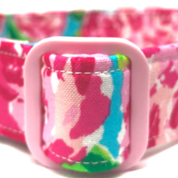 Dog Collar for Girl - Preppy Floral - Pink Aqua Roses