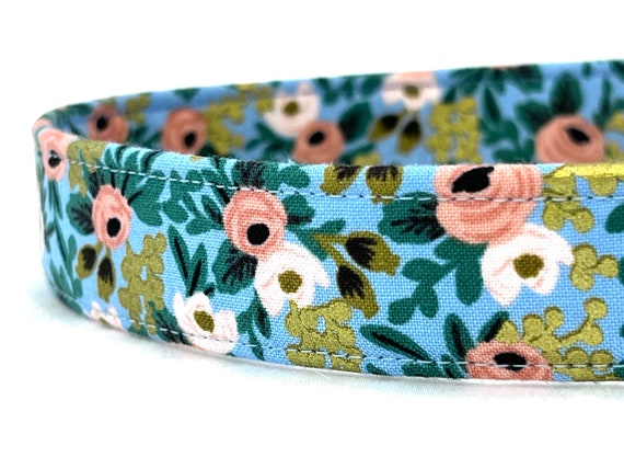 Rifle Paper Co. Dog Collar - Metallic Gold Floral - 2021 Blue Rosa Flora