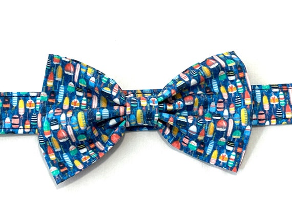 Summer Beach Bow Tie and Dog Collar Set for Boy, Girl - Colorful Nautical Buoys