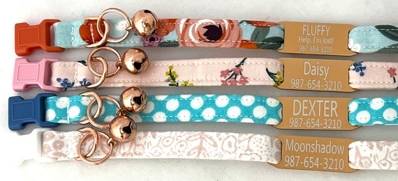 Rose Gold Personalized Breakaway Cat Collar - Slide-On Engraved ID Tag - 3/8"
