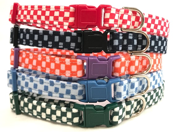 Tiny Checks Cat Collar - Checkered Fabric - Breakaway Buckle
