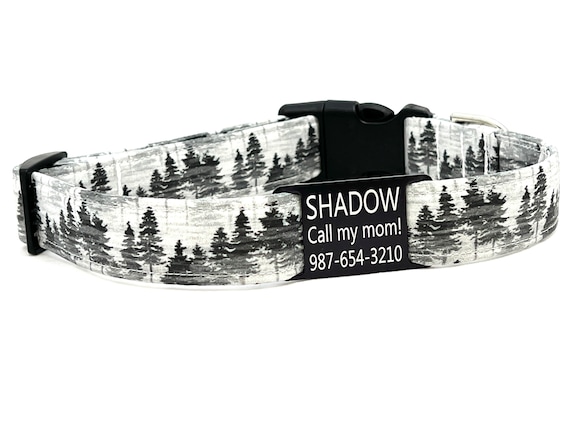 Dog Collar Personalized with Slide On ID Tag - Trees in Woodland Forest