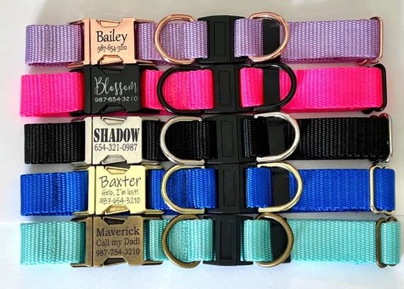 Personalized BREAKAWAY Dog Collar - NYLON WEBBING (18 Colors) Laser Engraved Buckle - Safety