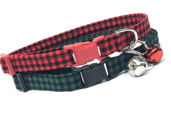 Buffalo Checks Christmas Cat Collar - Hunter Green - Classic Red