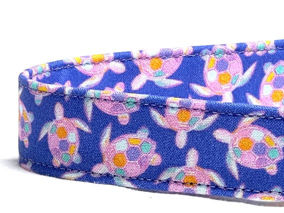Sea Turtle Dog Collar for Girl Boy - Nautical Beach - Purple and Pink