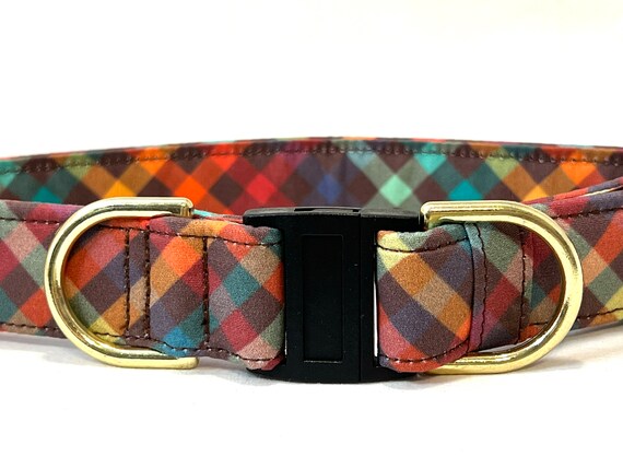 BREAKAWAY Dog Collar for Boy, Girl - Harvest Plaid - Retro Brown Plaid - Safety