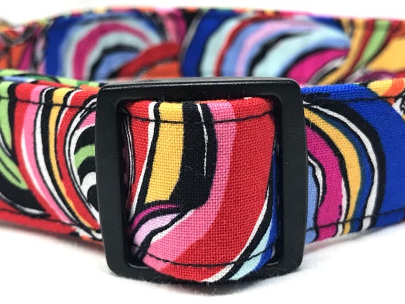Boho Dog Collar for Boy Girl - Psychedelic Red and Blue Swirls - Philip Jacobs